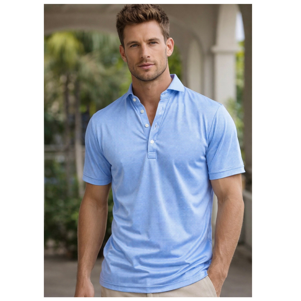 Collars and Co Polo Shirt Semi Spread Collar Blue Houndstooth Size 2XL